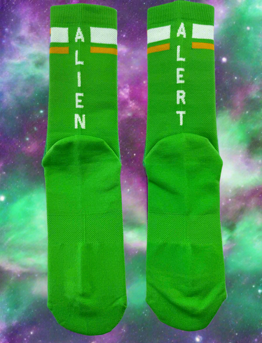 a pair of bright neon green crew sports socks